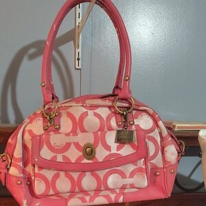 Coach Pink and White Signature Satchel